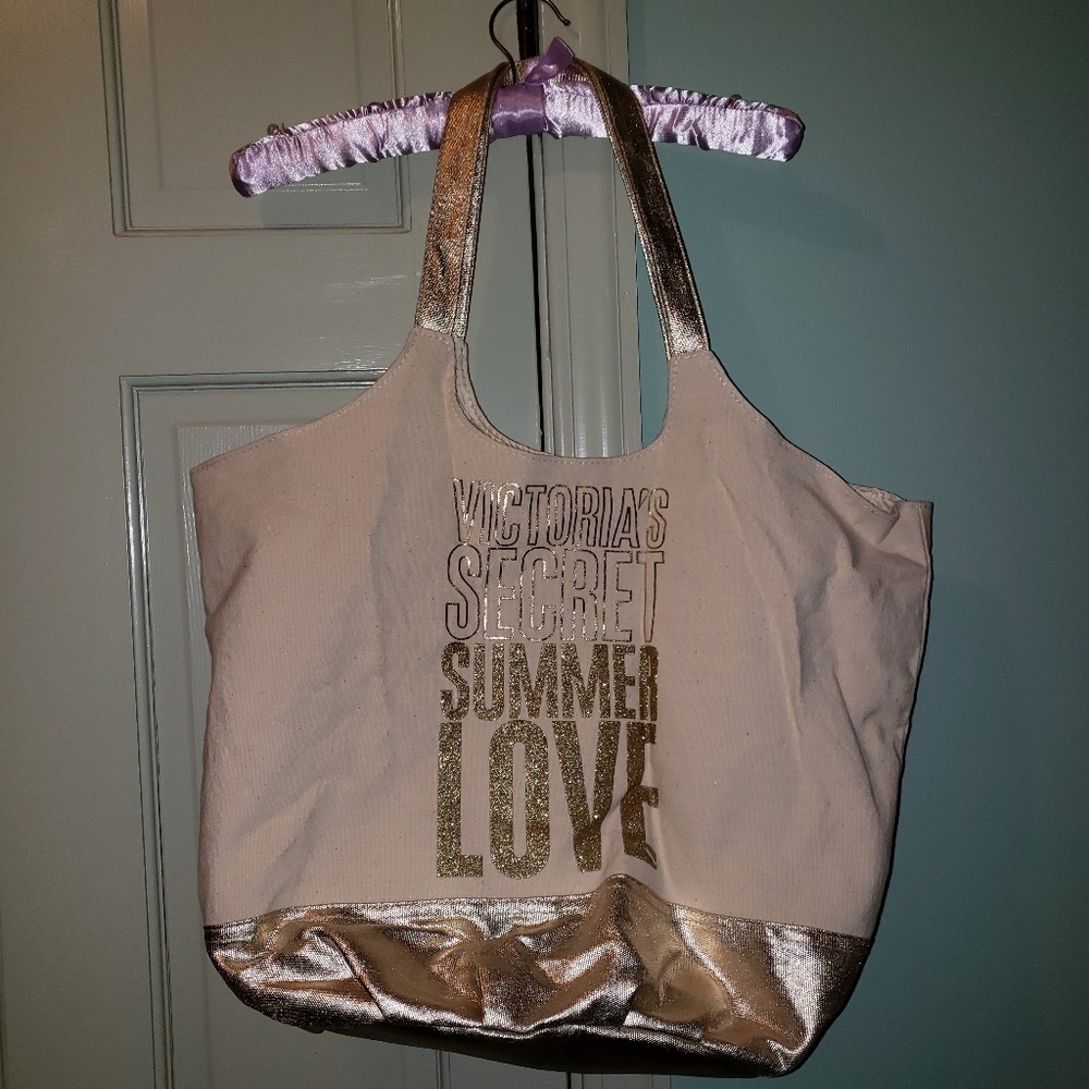 Euc Victoria's secret gold/cream large tote